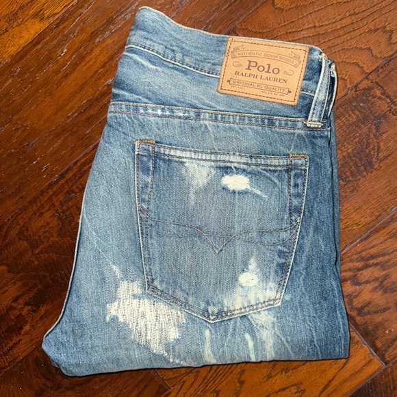 Polo By Ralph Lauren Varrick Slim Straight Koi Patchwork Distressed Jeans - Picture 11 of 14